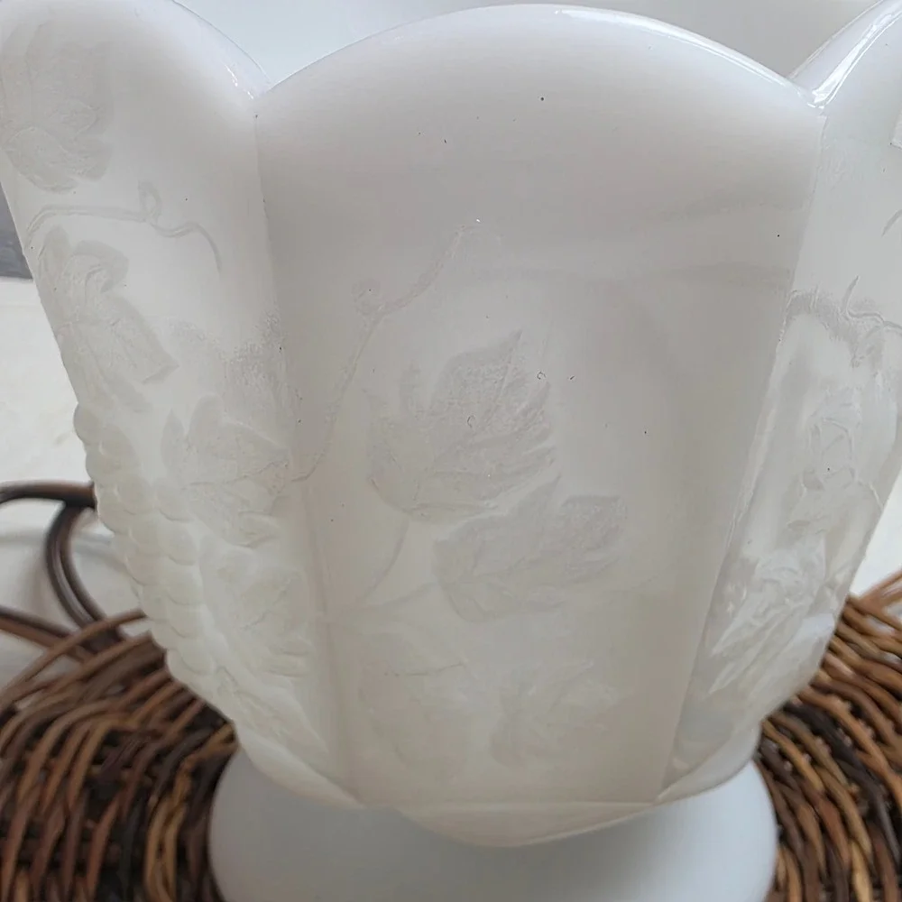 Vintage E.O. Brody Co White Milk Glass Foot Planter Grape‎ & Leaf Scalloped Rim